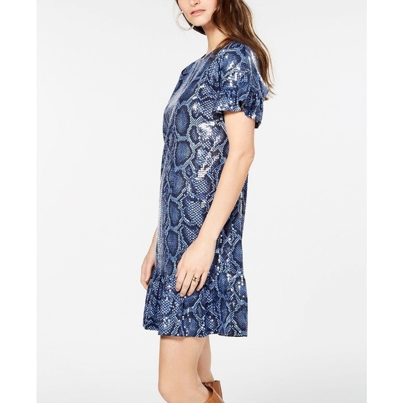 Michael Kors Python Sequin Navy Flounce Dress Sm - Picture 2 of 8